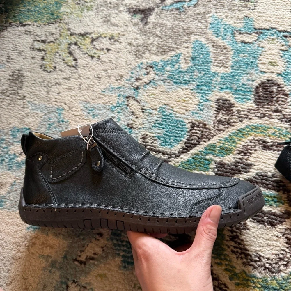 New Grant & Morgan Black Leather Boots Side Zip Comfort Shoes Men’s 12 EU 46